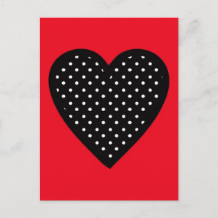 Retro Black Polka Dot Heart på Red Background Vykort