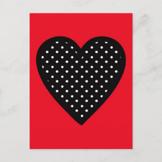 Retro Black Polka Dot Heart på Red Background Vykort