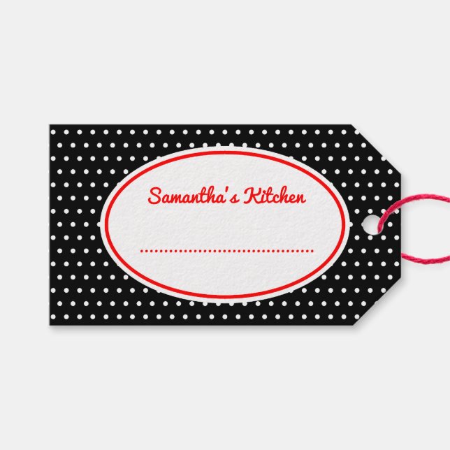 Retro Black Polka Dot Kitchen Baking Gift-Märkre Presentetikett (Framsidan (Horisontell))
