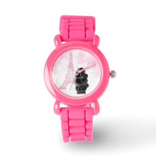 Retro Black Pudel Rosa Eiffel Torn Armbandsur