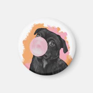 Retro Black Pug Rosa Bubblegum Magnet