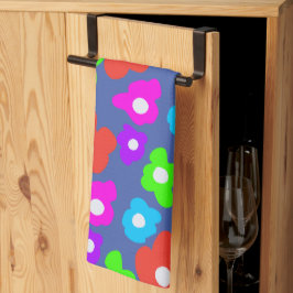 Retro Black Rainbow Colorful Flowers Mönster Kökshandduk