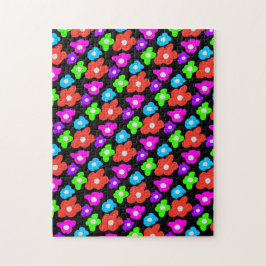 Retro Black Rainbow Colorful Flowers Mönster Pussel