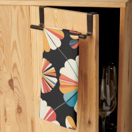 Retro Black Rainbow geometric Flowers Pattern  Kökshandduk