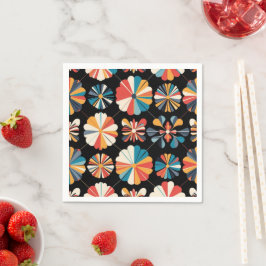 Retro Black Rainbow geometric Flowers Pattern  Pappersservett