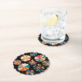 Retro Black Rainbow geometric Flowers Pattern  Underlägg Papper