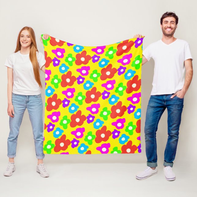 Retro Black Rainbow pride färg Flowers Mönster Fleecefilt (På plats)