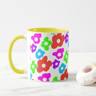 Retro Black Rainbow pride färg Flowers Mönster Mugg