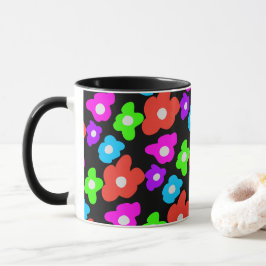 Retro Black Rainbow pride färg Flowers Mönster Mugg