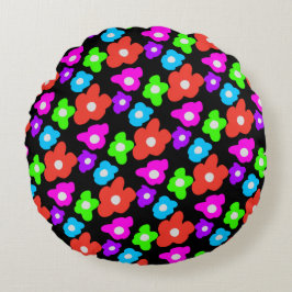 Retro Black Rainbow pride färg Flowers Mönster Rund Kudde