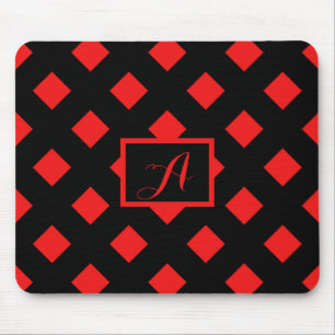 Retro Black & Red Diamond Mönster Monogram Musmatta