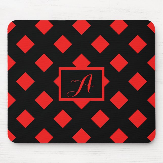 Retro Black & Red Diamond Mönster Monogram Musmatta (Framsidan)