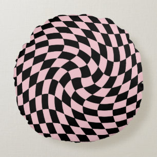 Retro Black Rosa Checks - varnad, kontrollerbar lu Rund Kudde