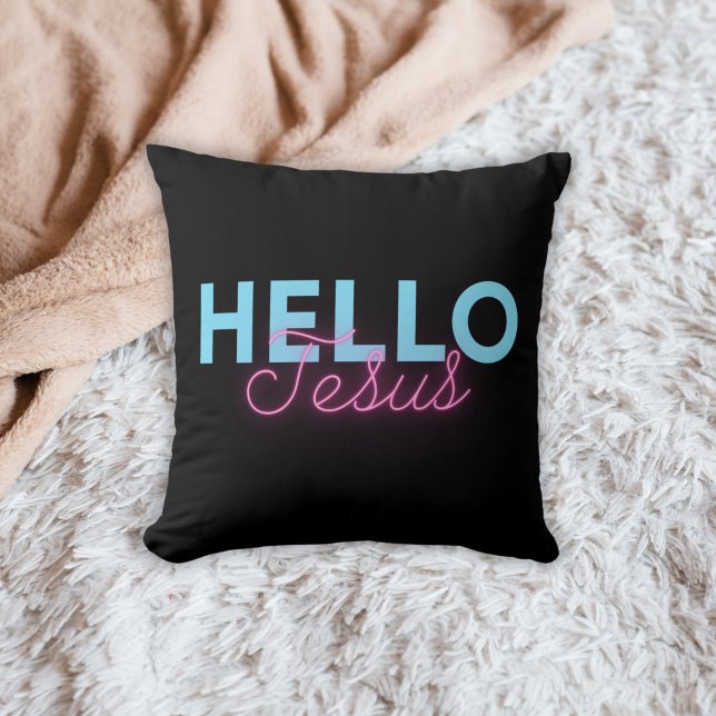 Retro Black Rosa Neon Hej Jesus Christian Coffee Kudde (Skapare uppladdad)