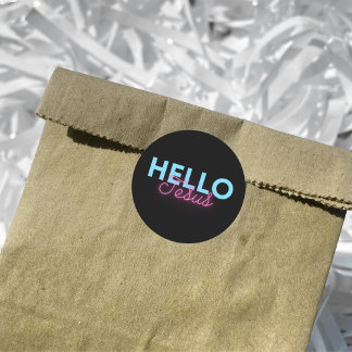 Retro Black Rosa Neon Hej Jesus Christian Coffee Runt Klistermärke