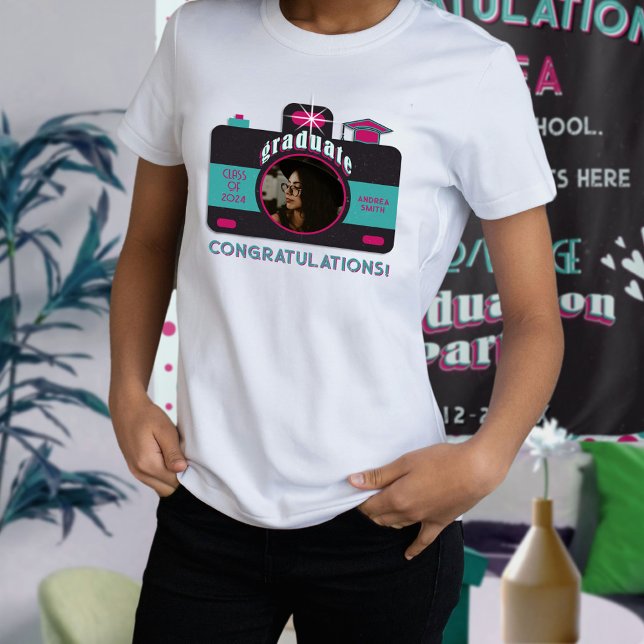 Retro Black Rosa Teal Grad-Trendiget Foto Anpassat T Shirt (Skapare uppladdad)