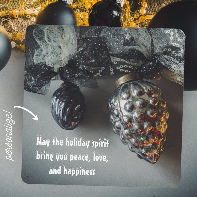 Retro Black Silver Christmas Decorations Julkort (Skapare uppladdad)