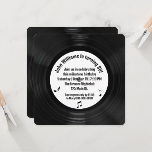 Retro Black Vinyl LP-post 80:e Födelsedagsfesten Inbjudningar