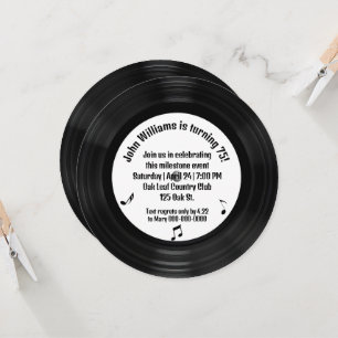 Retro Black Vinyl LP Record 75:e Födelsedagsfest Inbjudningar