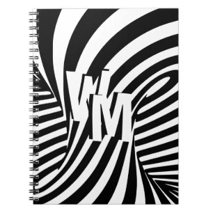 Retro Black White Abstrakt Zebra mönstrad Initiale Anteckningsbok