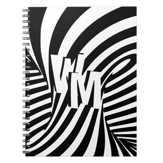 Retro Black White Abstrakt Zebra mönstrad Initiale Anteckningsbok (Framsidan)