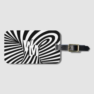 Retro Black White Abstrakt Zebra mönstrad Initiale Bagagebricka