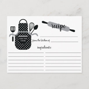 Retro Black White Apron Kitchen Verktyg Recept Car Vykort