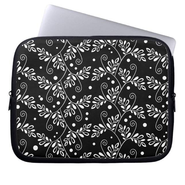 Retro black white blommigt Laptop sleeve (Framsidan)
