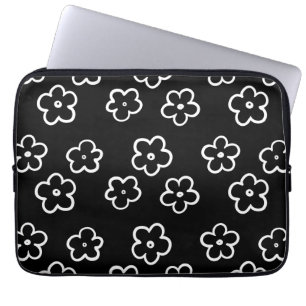 Retro Black & White Blommigt Timless Chic Gift Laptop Fodral