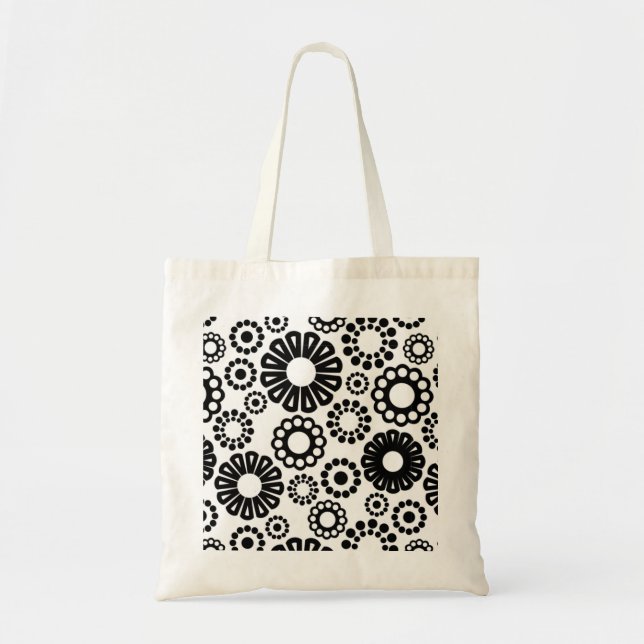 Retro Black white blommor Bag Tygkasse (Framsidan)