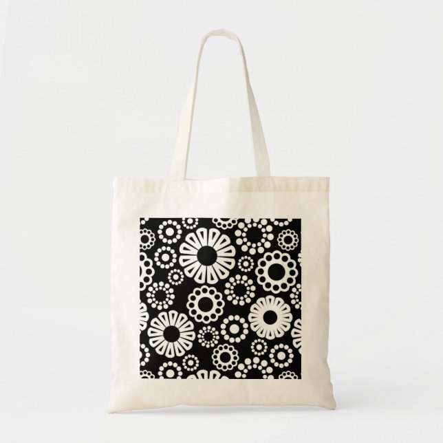 Retro Black white blommor Bag Tygkasse (Framsidan)