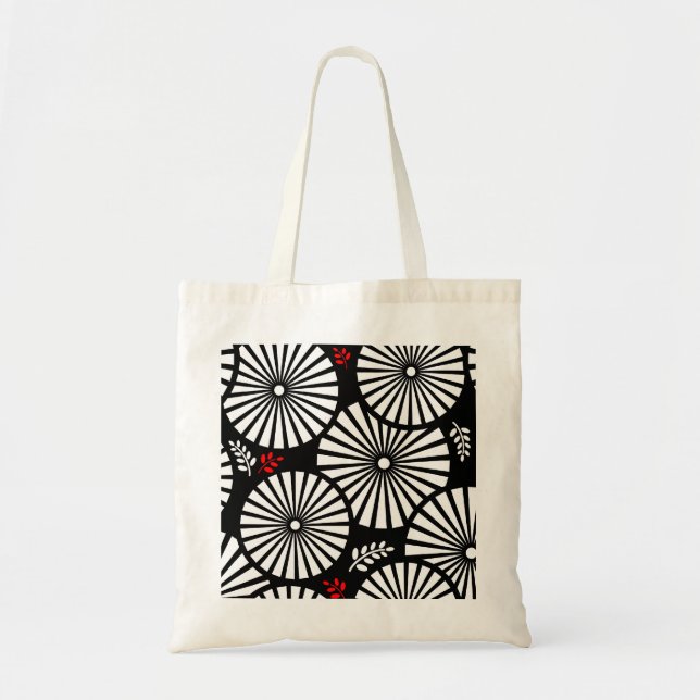 Retro Black white blommor Bag Tygkasse (Framsidan)