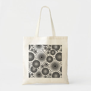Retro Black white blommor Bag Tygkasse
