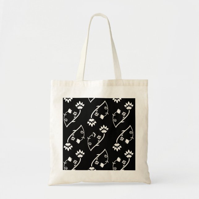 Retro Black white blommor Bag Tygkasse (Framsidan)