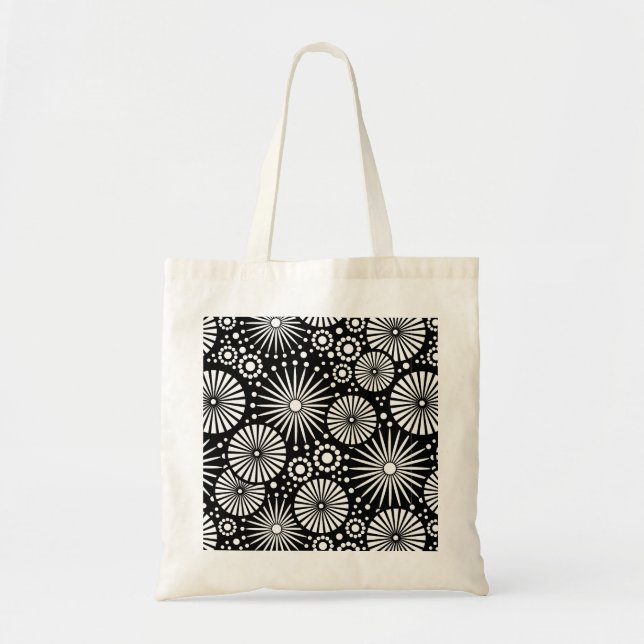 Retro Black white blommor Bag Tygkasse (Framsidan)