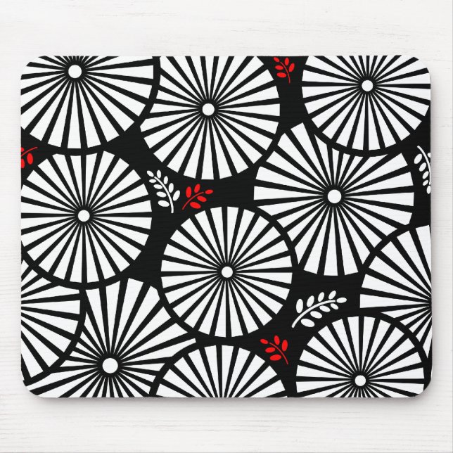Retro black white blommor moussepad musmatta (Framsidan)