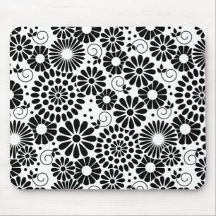 Retro black white blommor moussepad musmatta