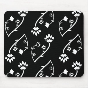 Retro black white blommor moussepad musmatta