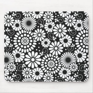 Retro black white blommor moussepad musmatta
