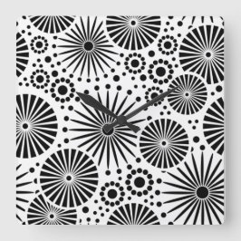 Retro Black white blommor Wall Clock Fyrkantig Klocka