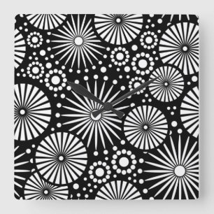 Retro Black white blommor Wall Clock Fyrkantig Klocka
