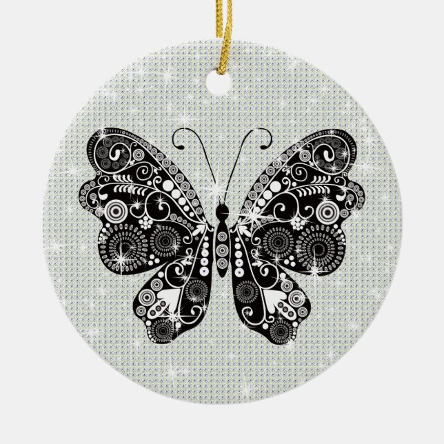 Retro Black & White Butterfly Julgransprydnad Keramik (Framsidan)