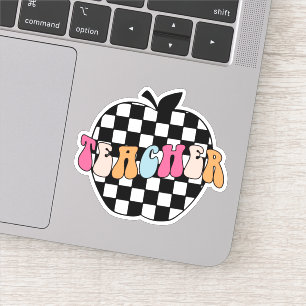 Retro Black & White Checkated Apple Teacher Vinyl Klistermärken