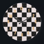 Retro Black White Checkerboard Mönster   Stor Klocka<br><div class="desc">Coola ny mönster-design,  modern inredingsdesign-dekoration för hem,  vardagsrum,  daghem,  barnrum. Färggardiner,  matta,  telefonfodral. Tryckt 70- och 60-talskonstruktionsidé. Svartvit checkers</div>