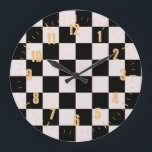 Retro Black White Checkerboard Mönster   Stor Klocka<br><div class="desc">Coola ny mönster-design,  modern inredingsdesign-dekoration för hem,  vardagsrum,  daghem,  barnrum. Färggardiner,  matta,  telefonfodral. Tryckt 70- och 60-talskonstruktionsidé. Svartvit checkers</div>