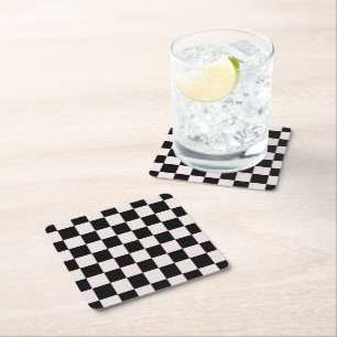 Retro Black White Checkerboard Mönster Underlägg Papper Kvadrat