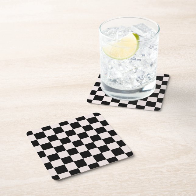 Retro Black White Checkerboard Mönster Underlägg Papper Kvadrat (Insitu)