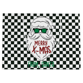 Retro Black White Checkered Santa Claus Christmas