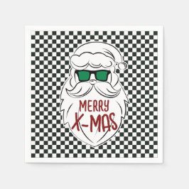 Retro Black White Checkered Santa Claus Christmas Pappersservett