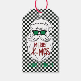 Retro Black White Checkered Santa Claus Christmas Presentetikett